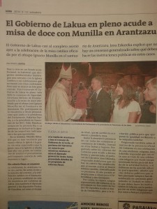 Ignacio Munilla, Andoni Urkullu, Bakartxo Tejeria eta Eider Mendoza Arantzazuko basilikan irailaren 9an. (Gararen orria)