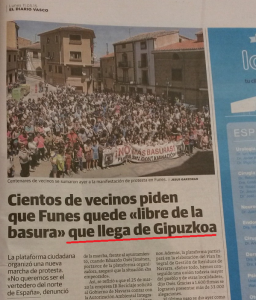 Konpostatze plantaren kontrako protesta Funesen igandean, Diario Vascoren orrian.