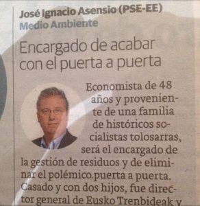 Jose Ignacio Asensioren izendapenaren albistea Diario Vasco egunkarian.